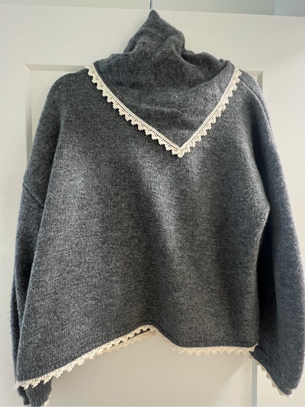 ZARA Grey Button Up Cardigan with Detachable Scarf Bandana Lace Cardigan - Picture 3 of 5
